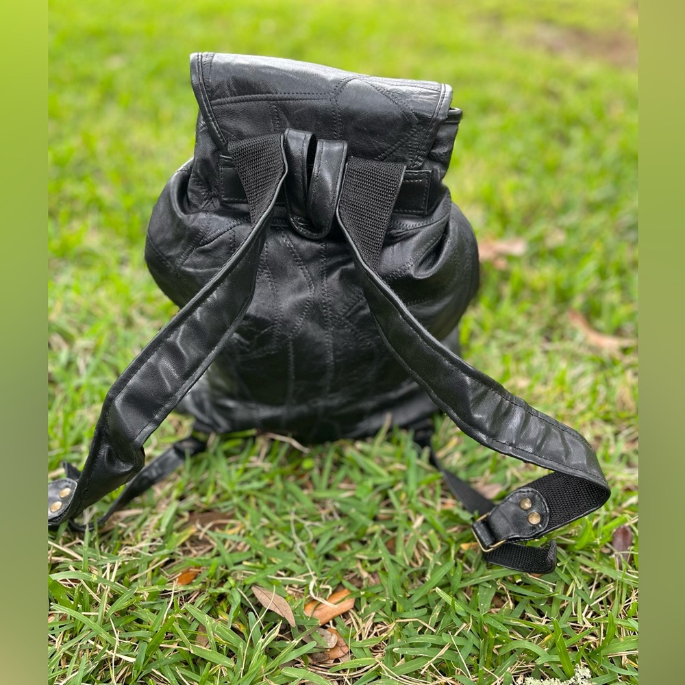 Genuine Black Leather Patchwork Backpack Y2k - image 4